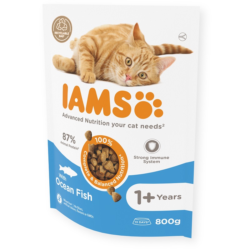 Sausā barība ar okeāna zivi pieaugušiem kaķiem - IAMS CAT ADULT OCEAN FISH 800gr