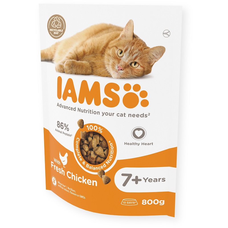Sausā barība kaķiem - IAMS CAT SENIOR CHICKEN 800gr