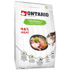 Ontario Cat Hairball 2kg. Pilnvērtīga sausā barība pieaugušiem kaķiem, kas paredzēta bezoā