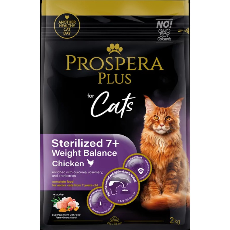 Barība kaķiem – Prospera Plus Sterilized 7+ Chicken Weight Balance, 2 kg