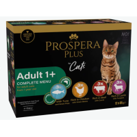 Konservi kaķiem - Prospera Plus, Cat Pouch Adult 1+, Mix, 12 x 85 g