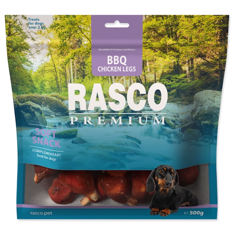 Gardums suņiem – Rasco Premium, Soft Snack, BBQ Chicken Legs, 500 g