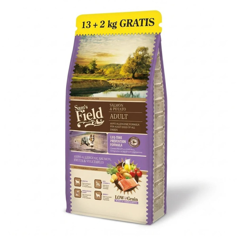 Sausa barība suņiem - Sams Field Salmon & Potato Adult, 13+2 kg