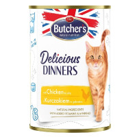 Konservēta barība kaķiem : Butchers CAT Delicious Dinners with chicken chunks in Jelly 400