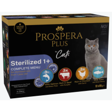 Konservi kaķiem - Prospera Plus, Cat Pouch Sterilized 1+, Mix, 12 x 85 g