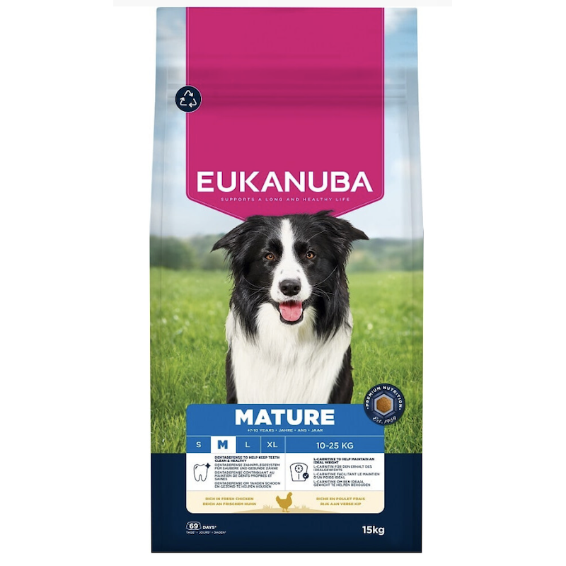 Sausa barība suņiem - Eukanuba Mature, Medium, chicken 15 kg