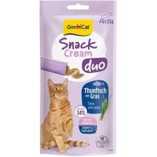 Gardumi kaķiem - GimCat SNACK CREAM DUO TUNA & GRASS 6 X 15 G