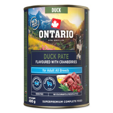 Konservi suņiem - Ontario Adult Duck Pate Flavoured with Cranberries, 400 g