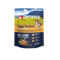 Sausā barība kucēniem - Ontario Dog Puppy Medium Lamb and Rice, 0.75kg
